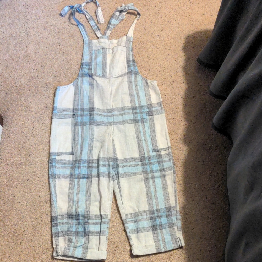Aerie Blue and White Plaid Overalls